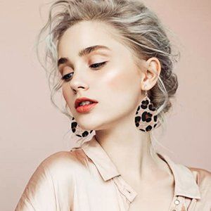 Handmade Vegan Leather Leopard Print Teardrop Dangle Earrings NWT
